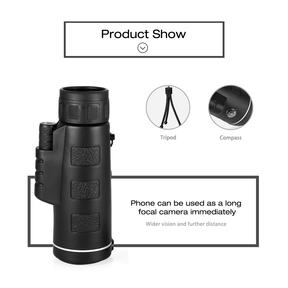 40X60 телескоп BAK4 монокулярный hd Vision призменный телескоп с компасом Зажим для телефона Штатив для путешествий охоты кемпинга