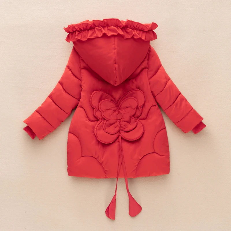 Куртки для девочек; пальто для мальчиков; детская зимняя верхняя одежда и пальто; повседневная одежда для маленьких девочек; осенне-зимние парки с капюшоном - Цвет: butterfly--red