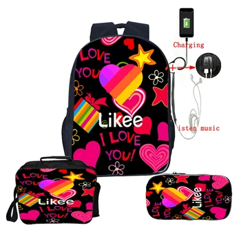 

3pcs Set Likee Backpack Boys Girls New LIKEE App Video Students Rucksack Cat Fox Heart Teens Bookbag Back to School Knapsack