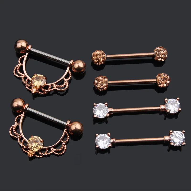 CrazyPiercing 8 Pairs Cute Nipple Rings Surgical Stainless Steel Barbell  Nipple Rings 18G Nipple Piercing Jewelry Set for Women Man (Rose Gold)