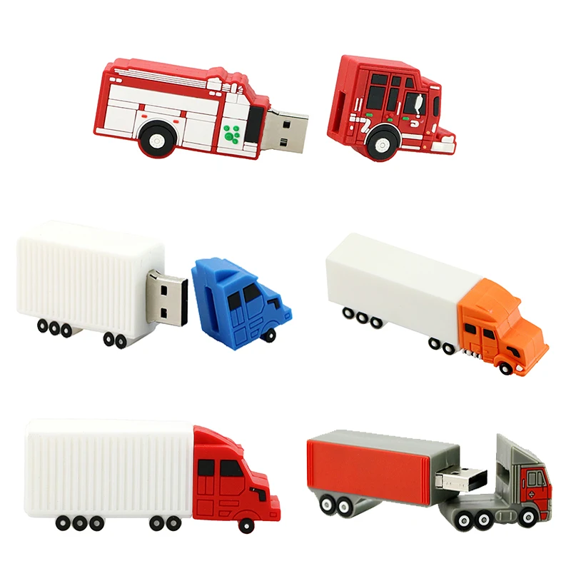 Карта памяти диск мультфильм пожарная машина USB флэш-накопитель 32 ГБ 256 ГБ флеш-накопитель 4 Гб 64 16 8 256 ГБ Флешка грузовик фургон Кле USB 2,0 подарок