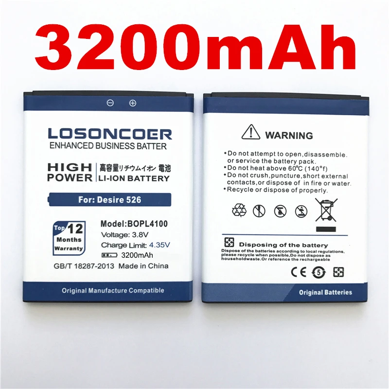 LOSONCOER 3200mAh BOPM3100 BOPL4100 аккумулятор для htc Desire 526 526G 526G+ Dual SIM D526h аккумулятор+ номер отслеживания