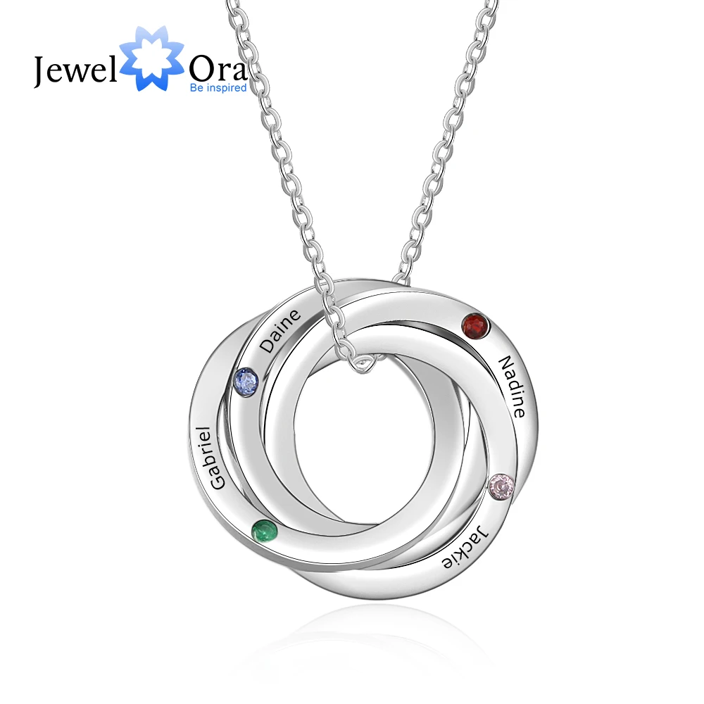 

Personalized Intertwined Circle Necklace with 4 Birthstones Stainless Steel Custom Family Kid Names Engraved Necklace (NE103283)