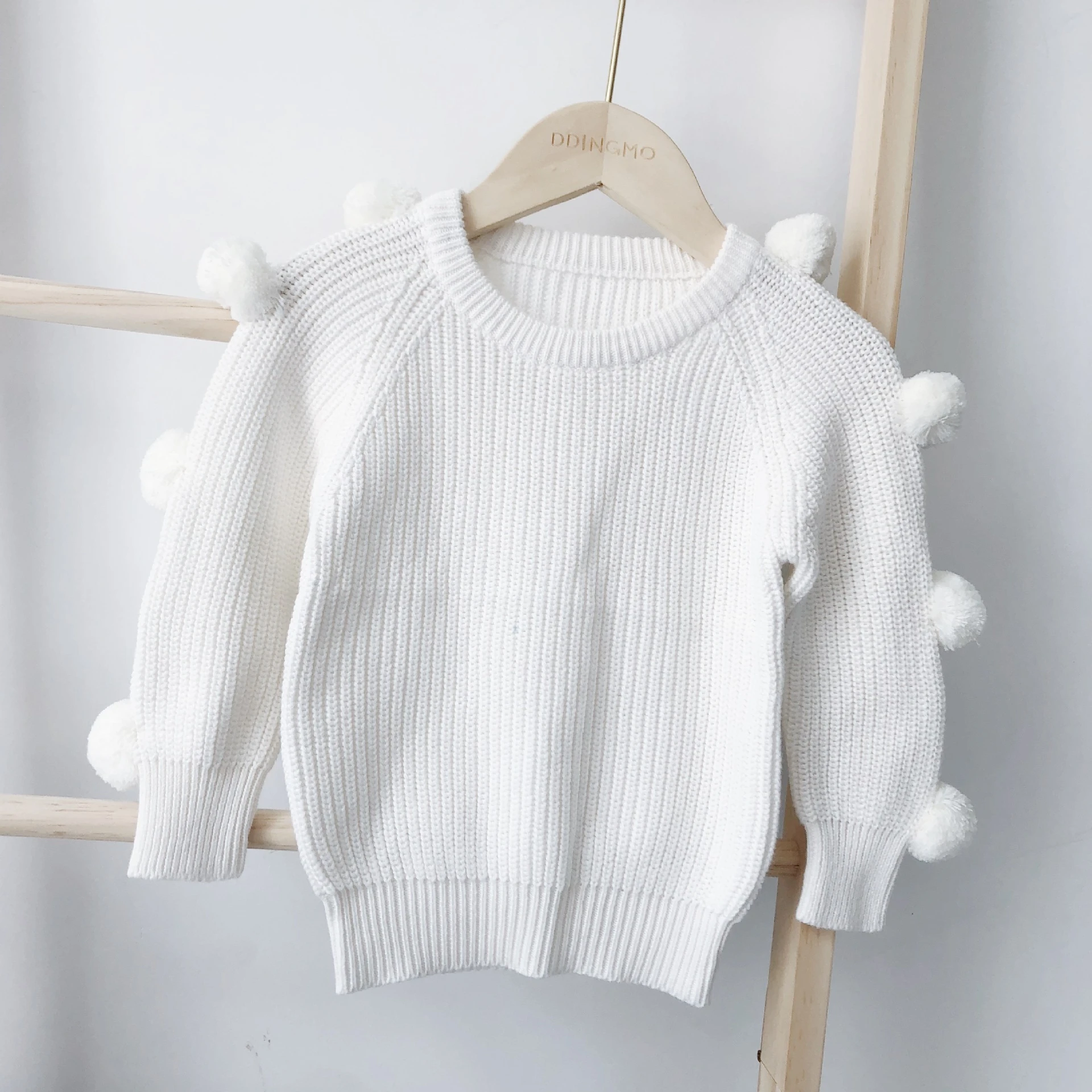 Baby Girls Boys Autumn Winter Wear 100% Cotton White Children Pullovers Outerwear Baby with Pom Sleeve|Sweaters| - AliExpress