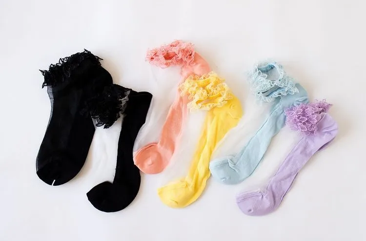 Spring And Summer 2020 New Fasahion Women's Socks Japanese Style Lace Edge Bright Color Transparent Silk Ankle | Женская одежда