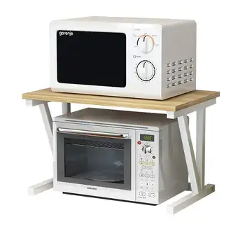 

Simple Fashion Microwave Oven Shelf Kitchen Storage Rack Multi-use Oven Spice Rack Steel+Wood Kitchen Supplies