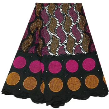 

Hot sale embroidered double-colors circle disk pattern Swiss Voile Lace YCS69 Newest triple colors design 100% Cotton Fabric