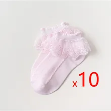  10 Pairs/lot Baby Girls Kids Socks Lace Ruffle Princess Mesh Children Ankle Short Breathable Cotton White Pink Blue Toddler Sock 