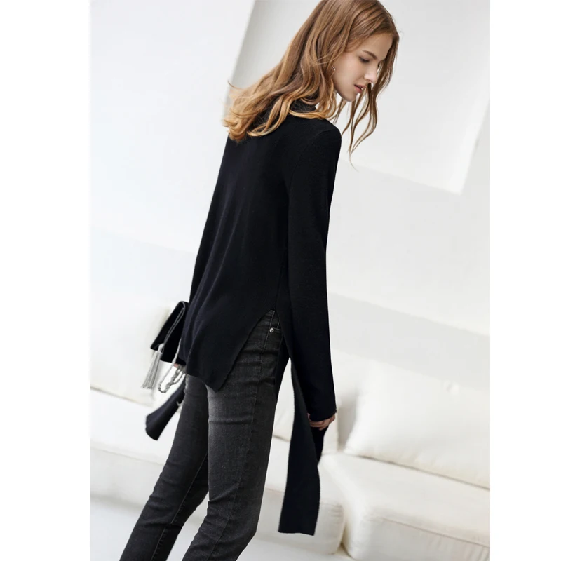 Amii Autumn Women Irregular Turtleneck Pullover