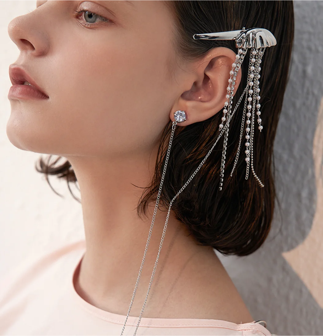 

925 Silver Needle Earrings hair clips Tassel Hair accessories for women Artificial Pearl Fashion Jewelry