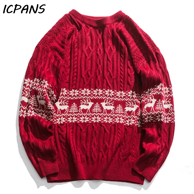 ICPANS/жаккардовый вязаный пуловер с оленем, мужские свитера, модный хипстерский Повседневный свитер, уличная одежда, джемпер, верхняя одежда для мужчин