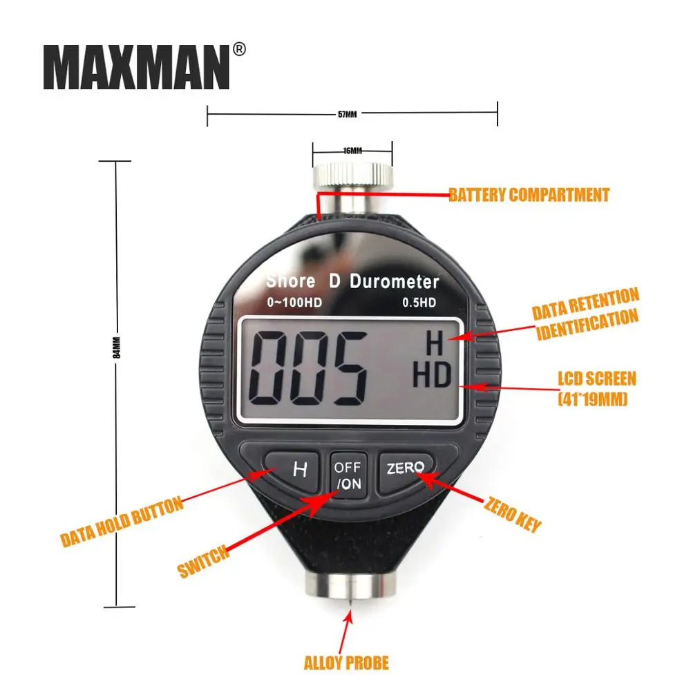 MAXMAN цифровая Твердость по Шору дюрометр цифровой тестер метр Shore 0-100 A/C/D для пластиковых кожаных резиновых шин