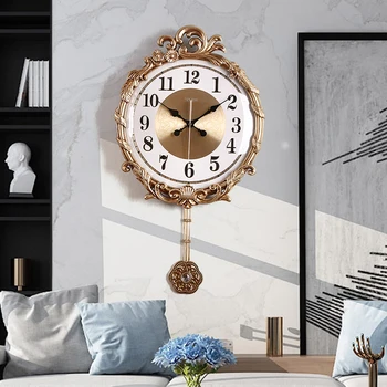 

Art European Wall Clock Pendulum Golden Luxury Vintage Silent Living Room Simple Wall Watch Reloj De Pared Home Decor New MM60WC