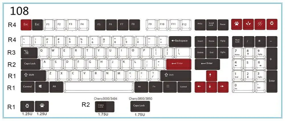 Черный/Красный 108 клавишей сублимируемый краситель клавишные колпачки из ПБТ для механической клавиатуры Cherry filco Ducky keycap Вишневый профиль только ключей