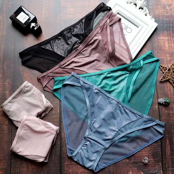 

Summer Gauze Lightweight No Trace Ice Silk Women's Underpants Low Waist Sexy Transparent Comfortable Breathable Girl Briefs M-L