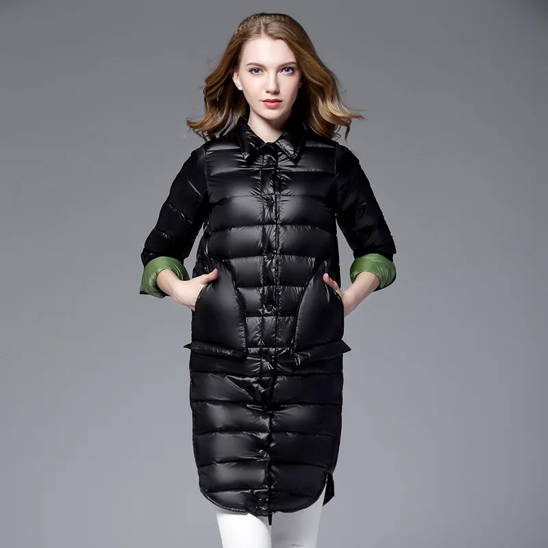 

LALYSSE Women Long Coat Winter Warm Coat Long Sleeve White Duck Down Parka Turn Down Collar Outwear Jacket Street Casual Coats