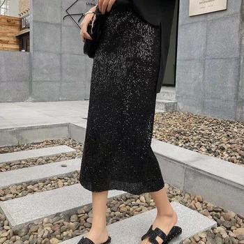

Luck A High Waist Women Midi Skirts Vintage Sequined Ladies Skirt Female Bodycon Party Skirt Elegant Chic Slim Skirt Bottoms