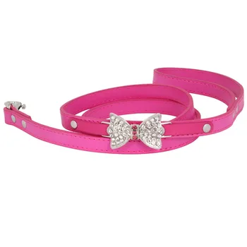

Fashion Bow Pu Leather Dog Leash Bling Rhinestones Collar Pet Walking Leads Small Pet Puppy Dog Supplies Blue Pink