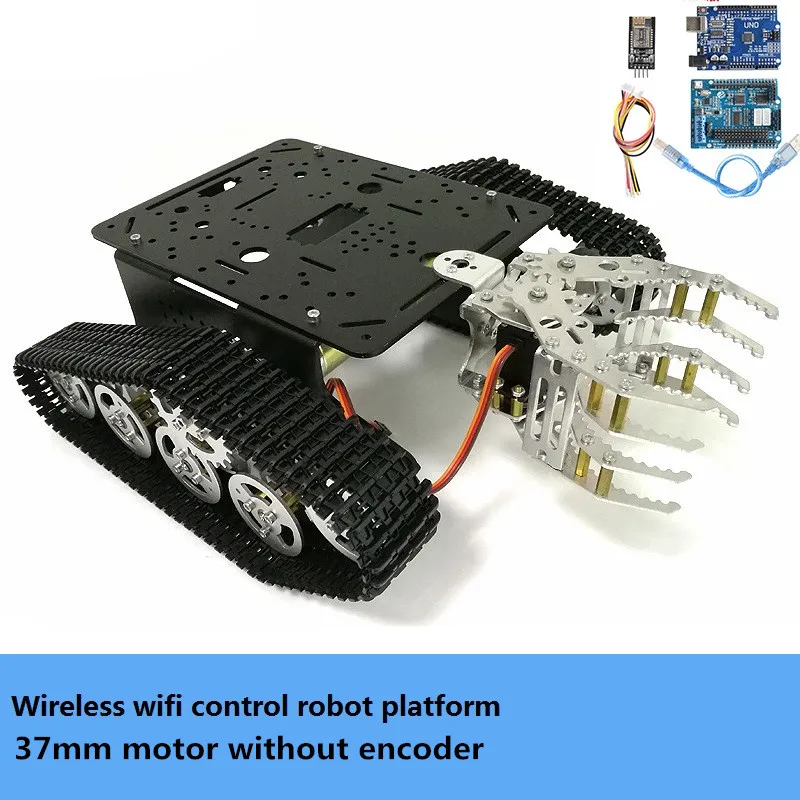 Полностью металлический беспроводной контроль Rc робот коготь шасси платформа T300 гусеничный Танк шасси+ G6 захват комплект Серводвигатель DIY для Arduino - Цвет: Wifi 37mm motor