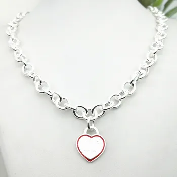 

1: 1 sterling silver 925 classic fashion red enamel heart pendant necklace jewelry holiday gift