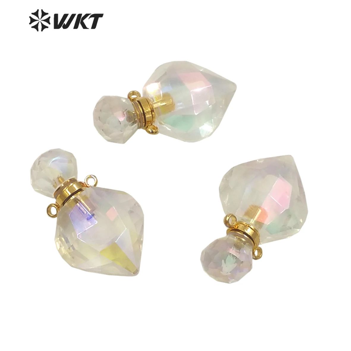 

WT-P1711 WKT Новая мода Золотой эксклюзивный Aura angel кристалл кварц Подвеска в виде бутылочки парфюма Леди Элегантный маленький Aura бутылка из камня