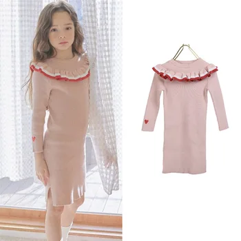 

EnkeliBB Toddler Girl Beautiful Pink Long Sleeve Knitted Dress Korean Brand Design Toddler Girl Winter Clothes Straight Dresses