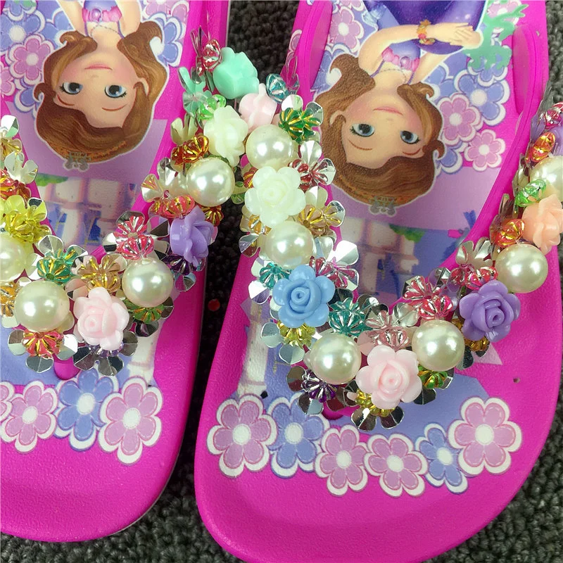 JY 2020 Summer Children girls Sofia with flower princess PVC beach Slippers Non-slip flip flop 26-39 2colors LS01