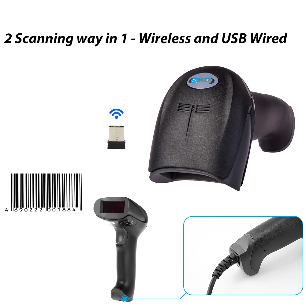 GZWEIOU USB портативный ручной сканер штрих-кода лазерный беспроводной сканер штрих-кода для POS и инвентаризации