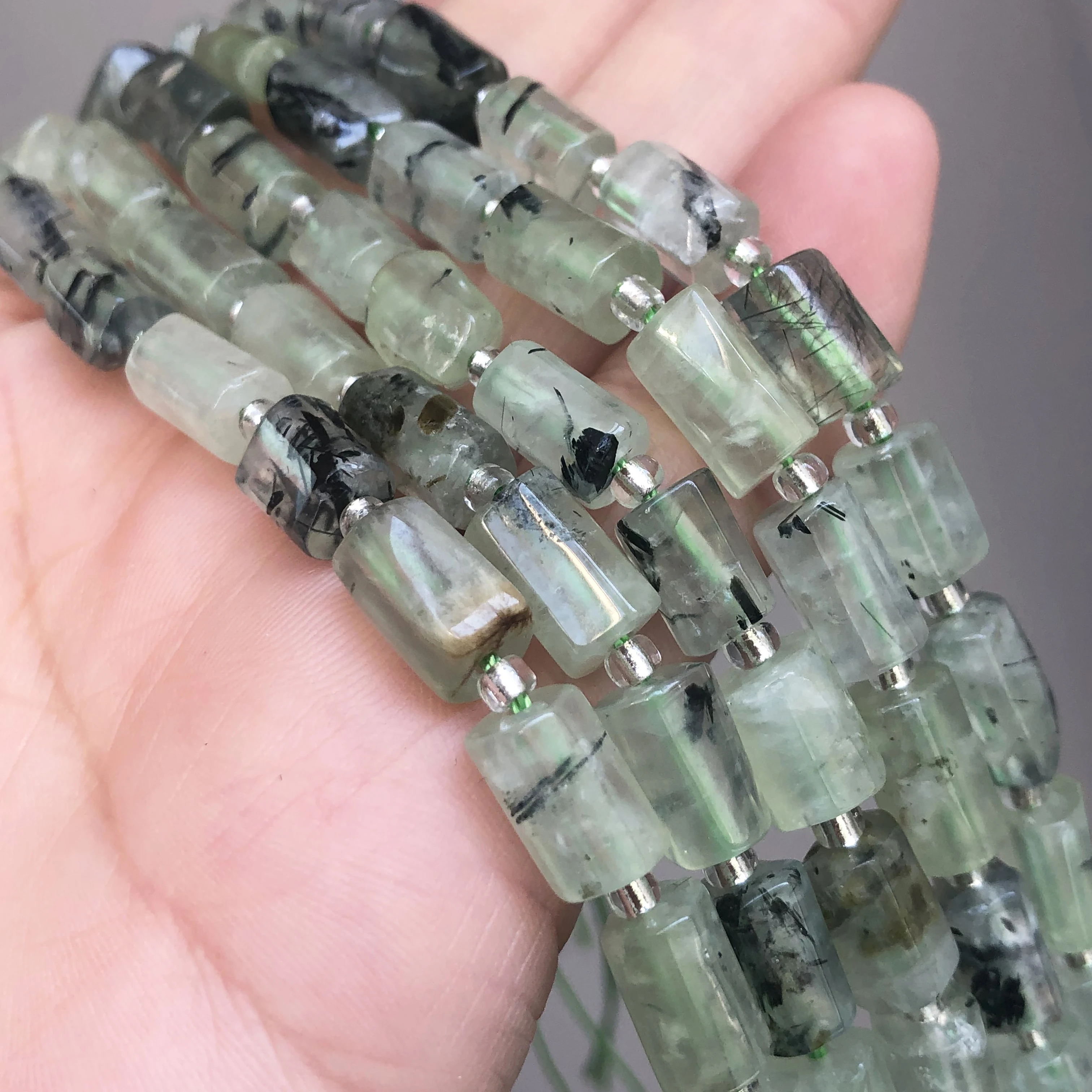 7x10mm Natural Faceted Green Prehnites Quartz Stone Beads Cylinder Loose Spacer For Jewelry Making DIY Bracelet Necklace | Украшения и