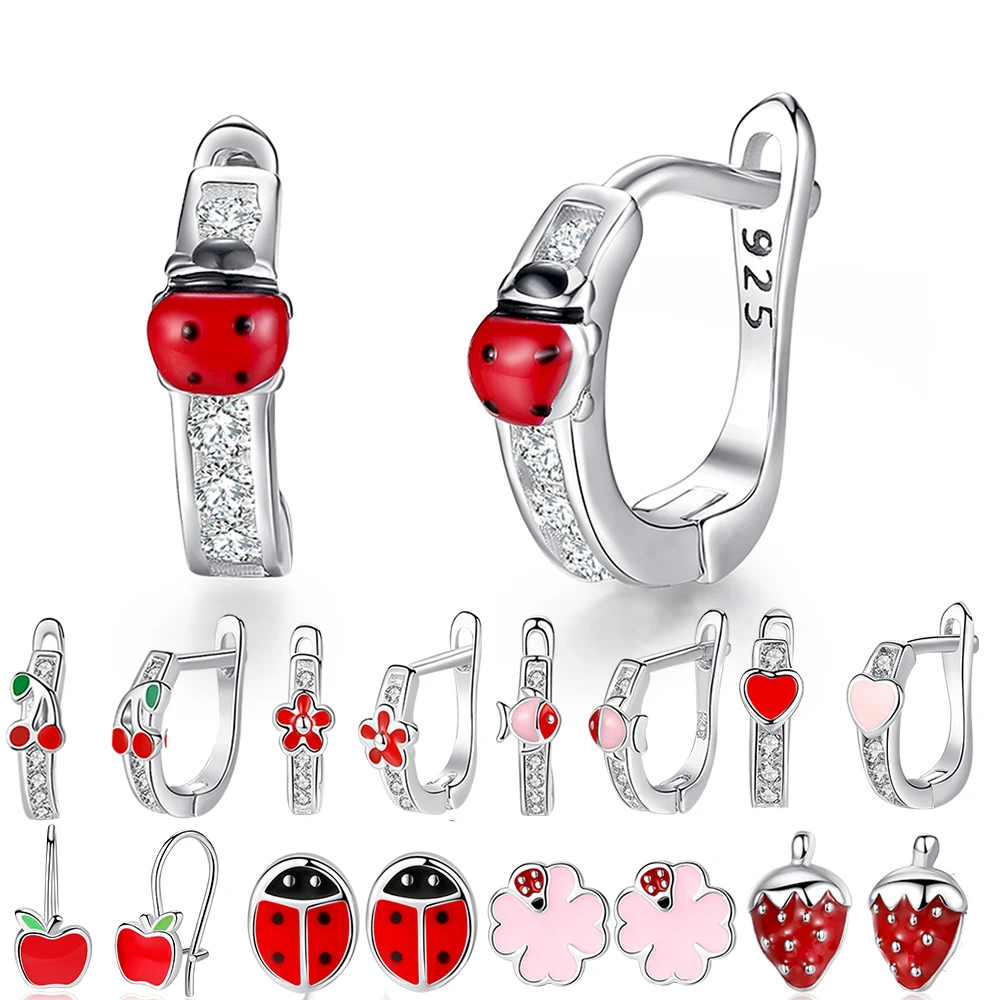 Модное ювелирное изделие, рождественские серьги-гвоздики, животные, божья коровка, клевер, сердце, 925 пробы, серебряные маленькие серьги для женщин, детей, девочек
