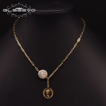 

GLSEEVO Handmade Pendant Necklace Freshwater Pearl Fashion Jewelry Chain Tag Set Chain Female Anniversary Gift Jewelry GN0256