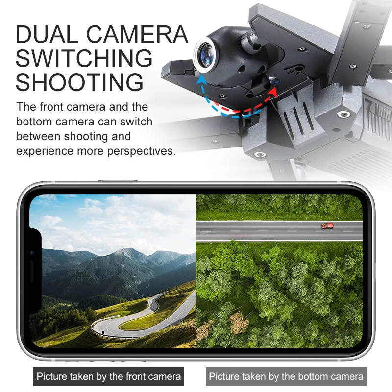 4K UHD Foldable Portable WIFI Real Time RC Drone Model 2.4G 180 Degree Adjust Dual Camera Auto Hover APP Control Quadcopter