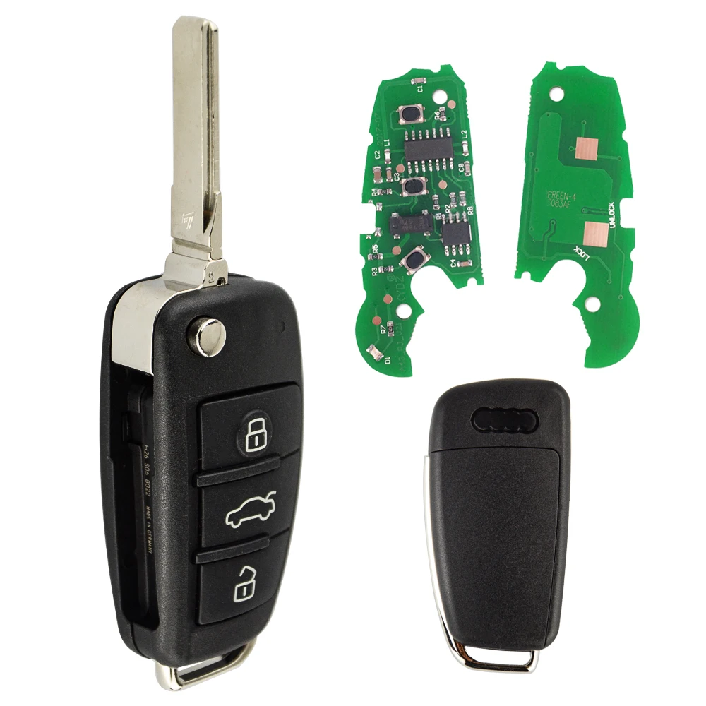 US $22.99 OkeyTech for Audi A3 TT Car Key 3 Button Remote Smart Flip Replacement Key ID48 Chip Ring HAA HU66 Blade