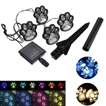 

4 Piece Footprint Solar Powered LED Lights Pet Dog Animal Paws Design Outdoor Landscape Lighting For Lawn Decor Gardening Tools