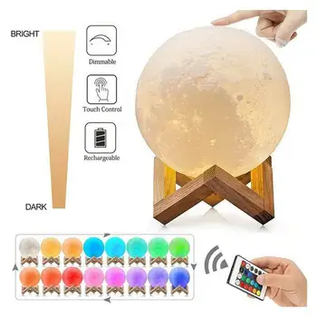 

16 Colors LED Light Moon Lamp Night Remote Control Lights 3D Print Moonlight Birthday Gifts