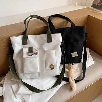 

Bear Brooch Portable Totes Shoulder Bag Popular Simple Female Daily Bag Fashion Canvas Women Messenger Handbag For Women