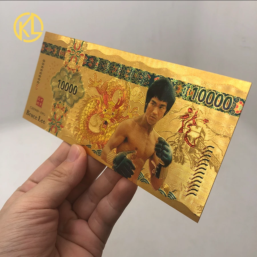 New Gold Color Banknote Kungfu superstar Bruce Lee 100 Fancy Foil Colored for Value Collection with envelope | Дом и сад
