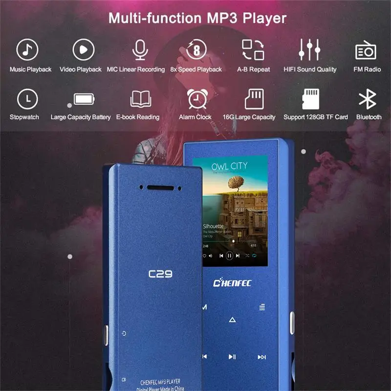 Bluetooth MP3-плеер металлическая сенсорная кнопка поддержка SD карты HIFI без потерь MP3 музыкальный плеер с fm-радио, диктофон, электронная книга