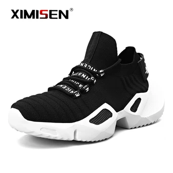 

XIMISEN Fashion Light Knitting Casual Shoes Men Super Light Breathable Stretch Socks Sneakers Slip-On Thick bottom Shoes
