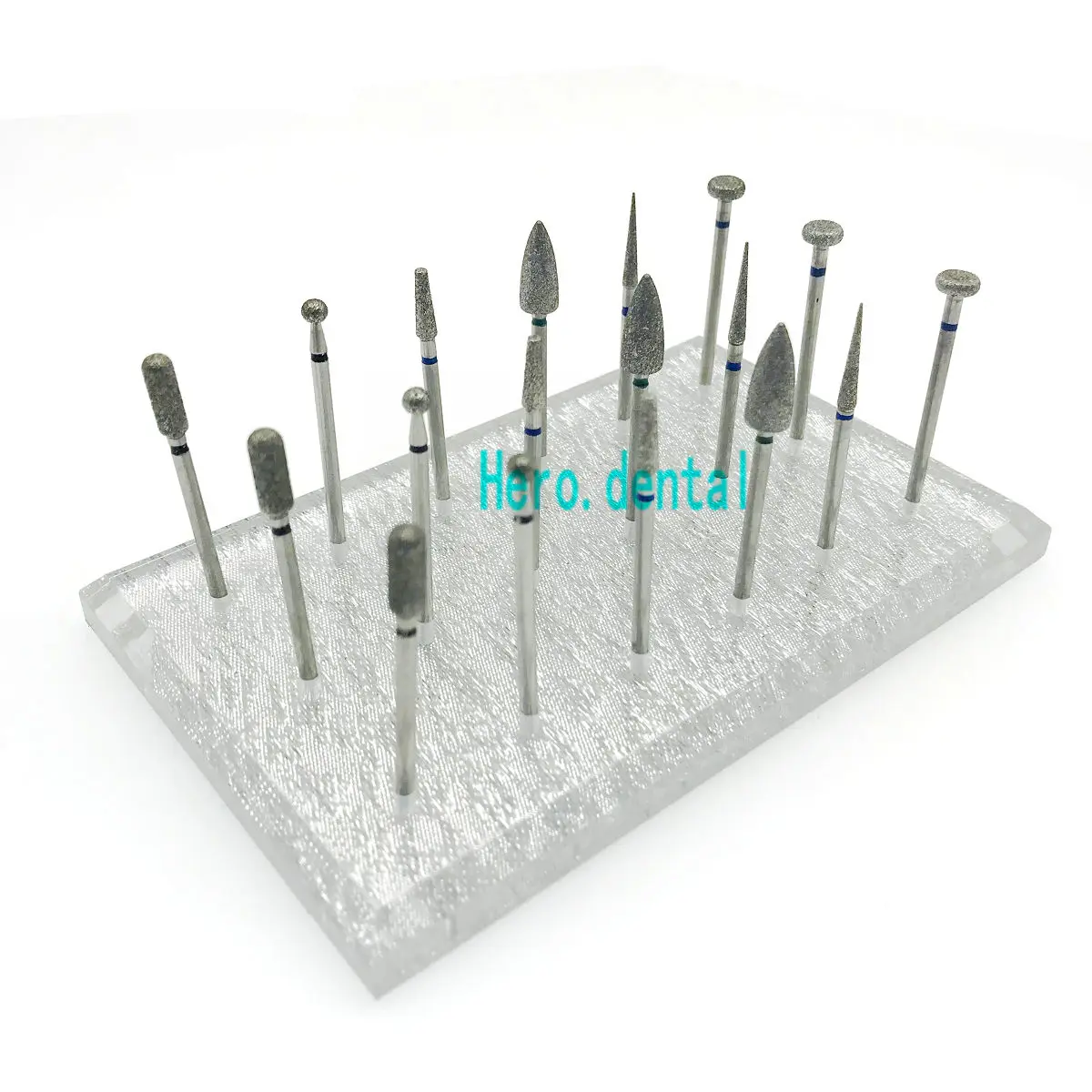 18pcs 2.35mm Dental Diamond Grinding Bur Drill Dental Polishing Burs+1pc Acrylic Clear 18 Holes