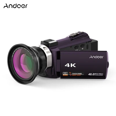 Andoer WiFi цифровая видеокамера 4K 1080P 48MP камера видеокамера рекордер с 0.39X макрообъектив микрофон сенсорный экран ночного видения - Цвет: Coffee plus Lens