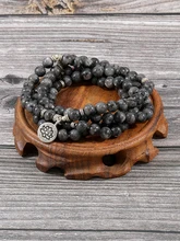 

YUOKIAA 8mm Natural Black Labradorite 108 Mala Bracelet Buddhism Rosary Meditation Japamala Prayer Beads Lotus Charm Bracelet