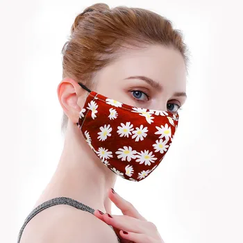

3PCS Unisex Adult Masks + 6PCS Filters Reusable Washable Cotton Mask Daisy Flower Printed Earloop Face Mask Mascherina Lavabile