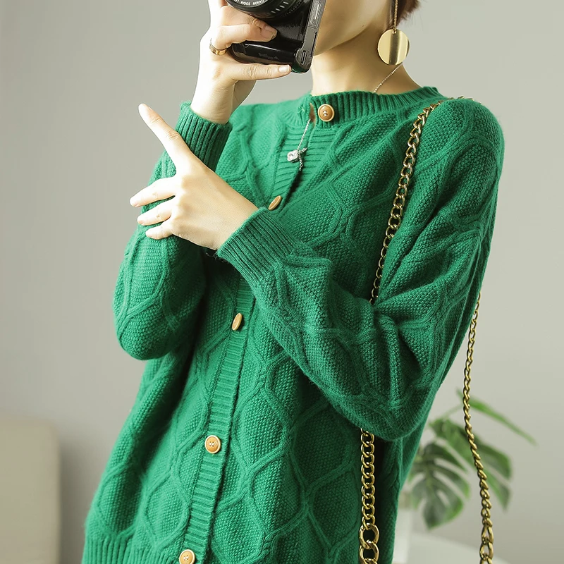 

Smpevrg autumn new female cardigan long sleeve O-neck women sweater thick cardigan women cashmere sweater female knitted jumpers