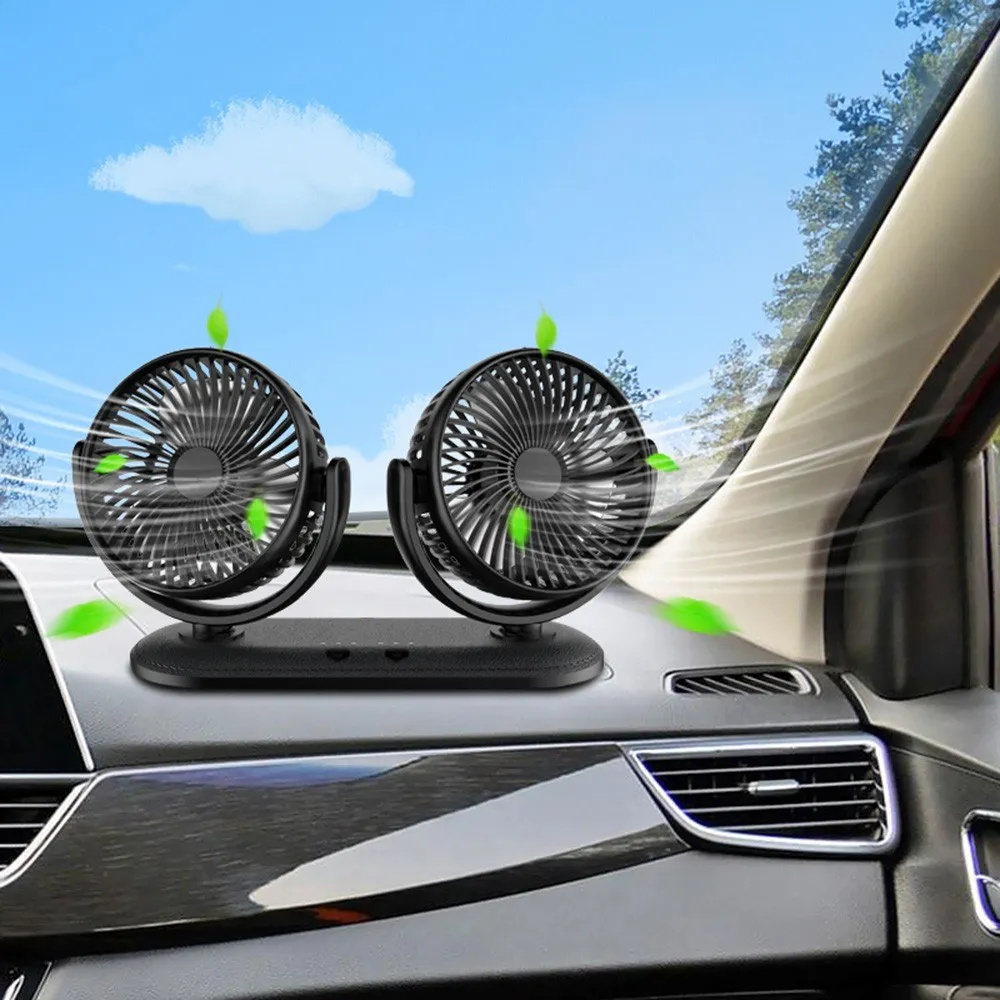 

KBAYBO USB Charging Car Cooling Fan Dual Head Power Saving Quiet Copper Core Fan 360 Degrees Rotation Fan