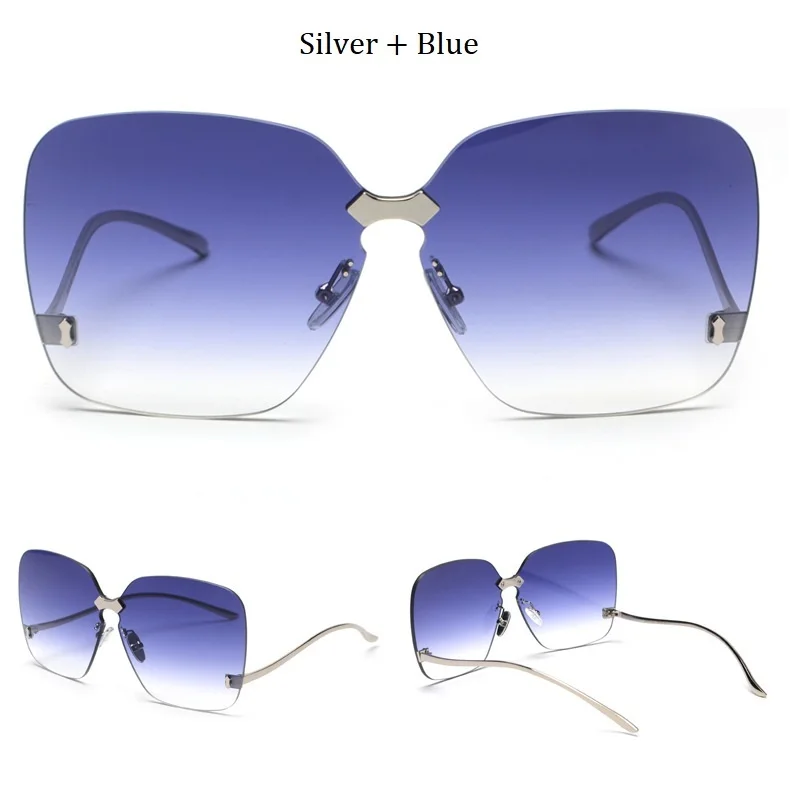 Большие негабаритные солнцезащитные очки без оправы женские градиентные линзы UV400 высшее качество брендовые дизайнерские черные винтажные Модные солнцезащитные очки