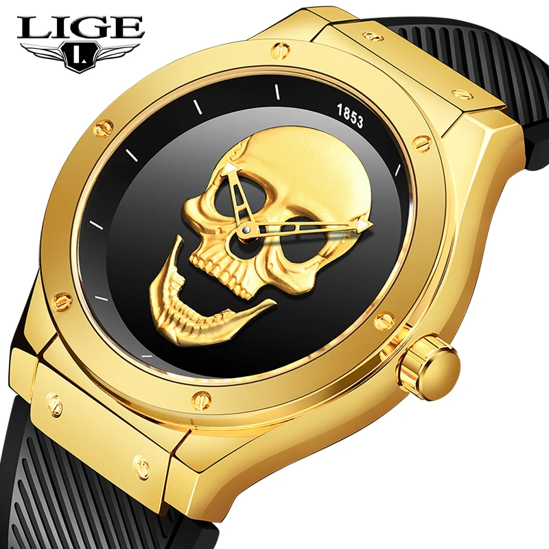 

2019 Skull Watches Male Unique Design Men Watch LIGE Luxury Brand Sports Quartz Military Steel Wrist Watch Men relogio masculino