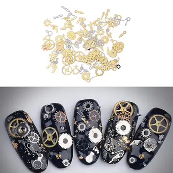 

100pcs Nail Art Watch Parts Skeleton Retro Rock Steam Machine Metal Slice Gear Foils Decoration Tools Manicure