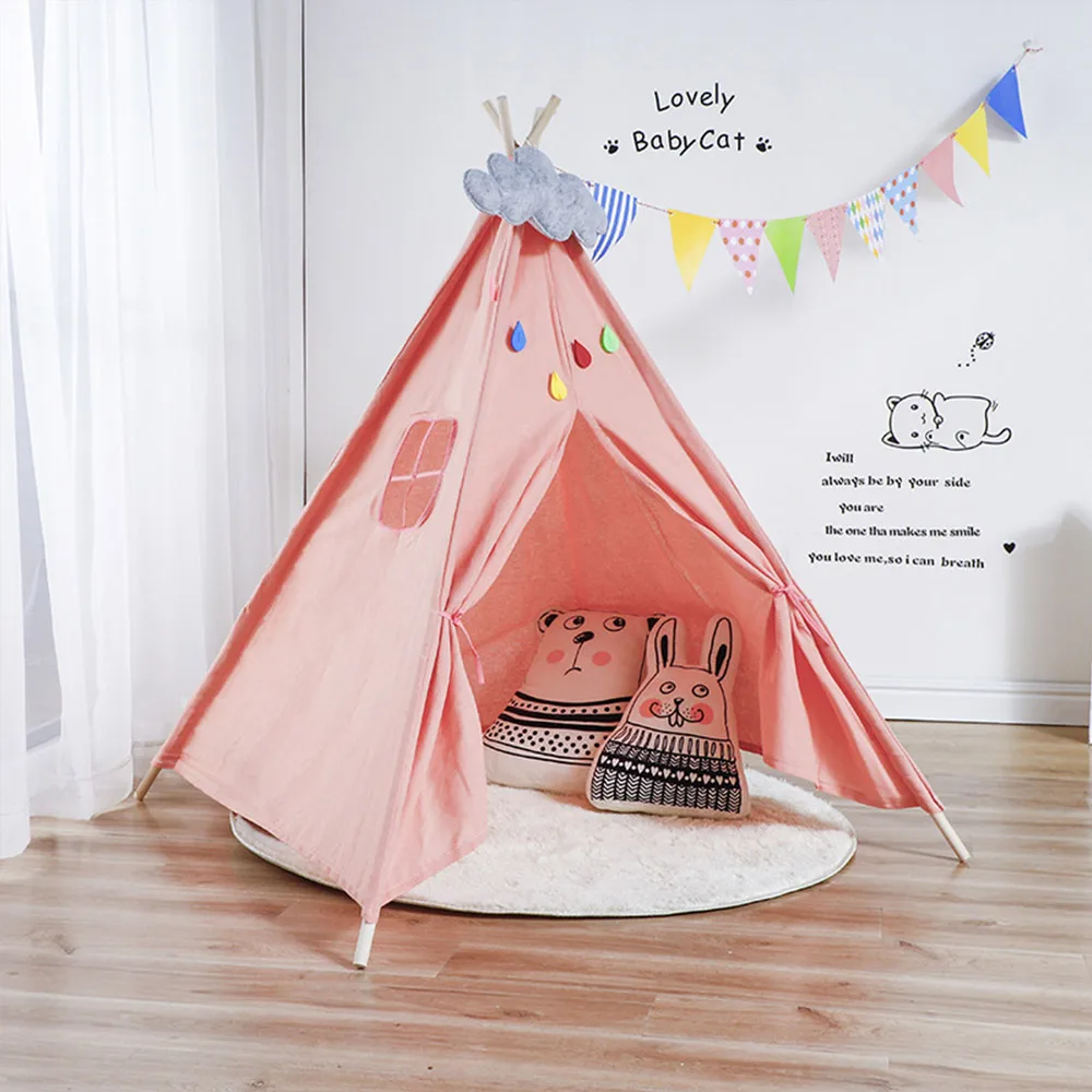 1,35 м детский игровой домик большой Tipi Wigwam портативный детский тент хлопок холст детский вигвам палатка Индия треугольные палатки декор комнаты - Цвет: WJ3688B