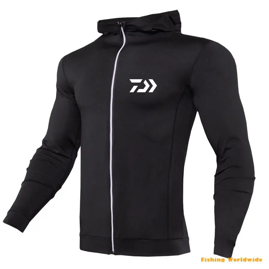New Men Running Fishing Jackets Fitness Outdoor Sports Quick Dry DAIWA Fishing Clothing DAWA Fishing Coat Hooded Tight Hoodie